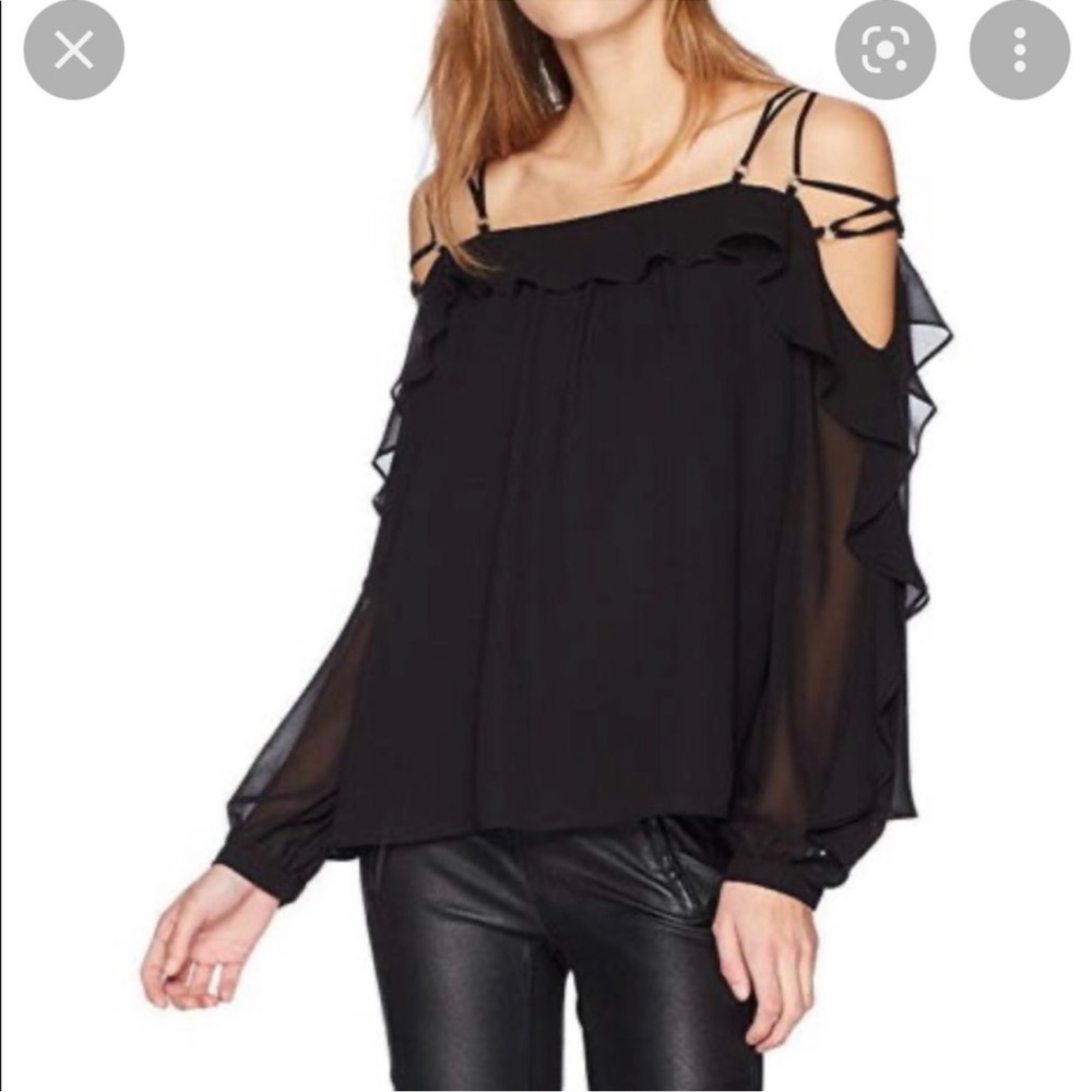 BCBGMaxAzria Black Ruffled Cut-Out Blouse
